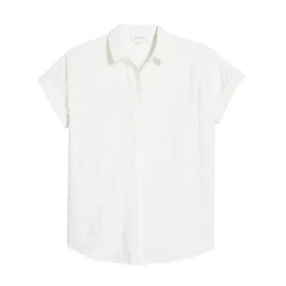 Beachlunchlounge Women's Button Front Shirt Medium White Gingham Cotton Modest - Picture 7 of 16